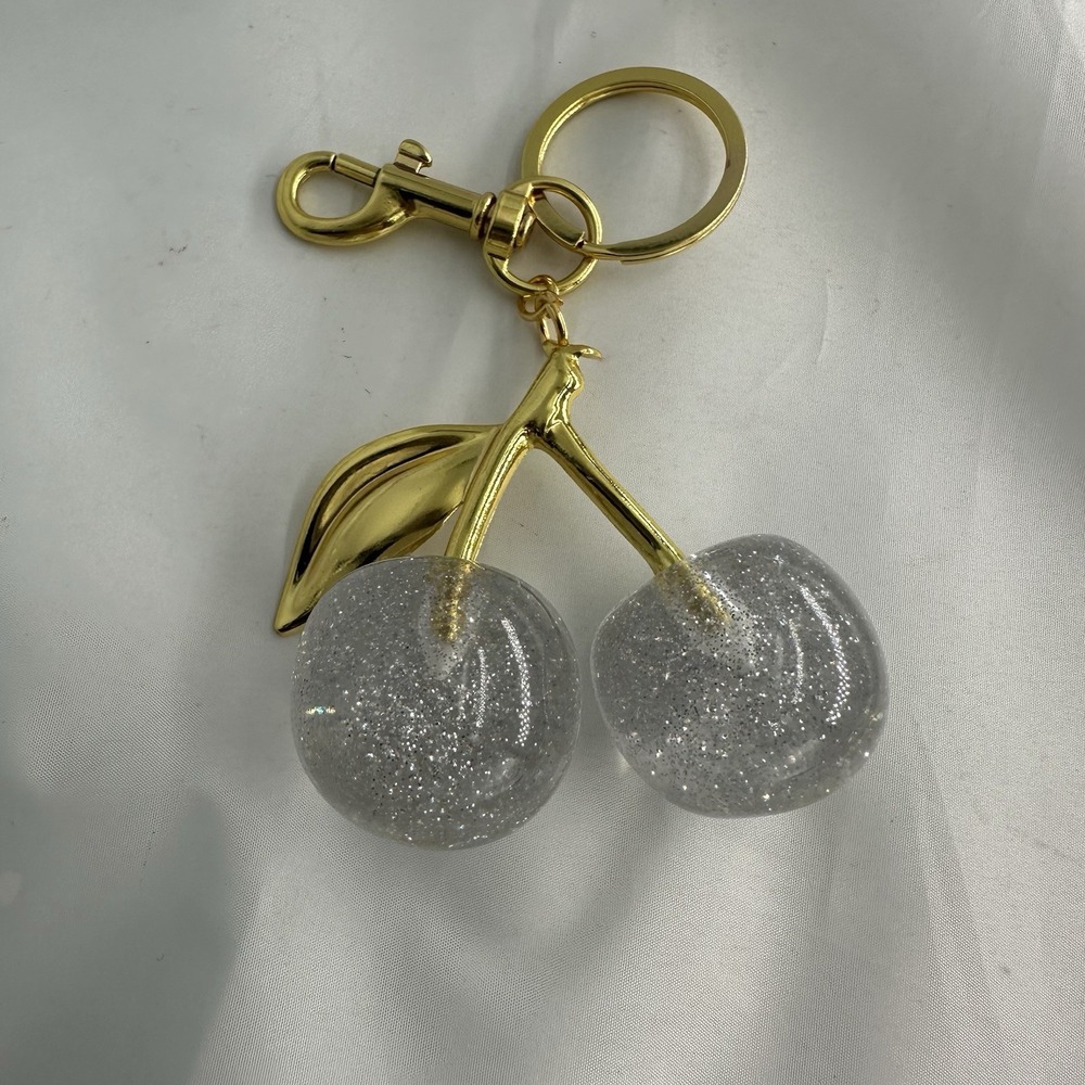 Silver Glitter Cherry Keychain Silver Tone Bag Charm Pendant - Luxury Bag Charm